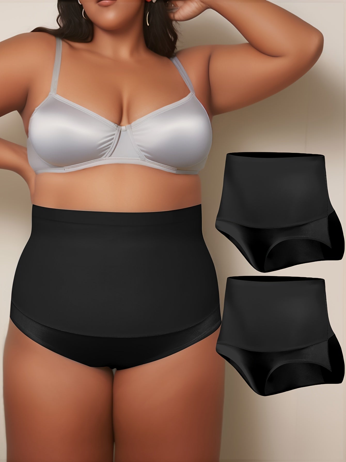 2 Pack Plus Size Seamless Tummy Control Panties Set