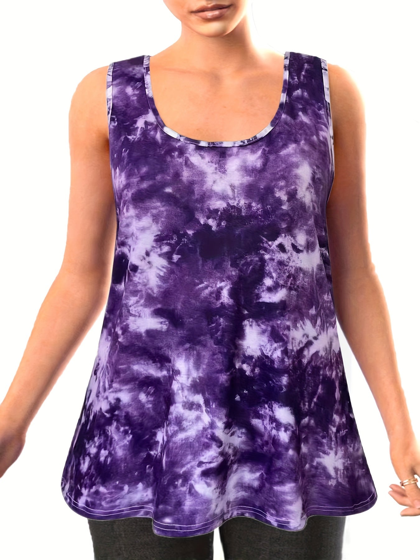 Tie Dye Tank Top Round Neck Medium Stretch