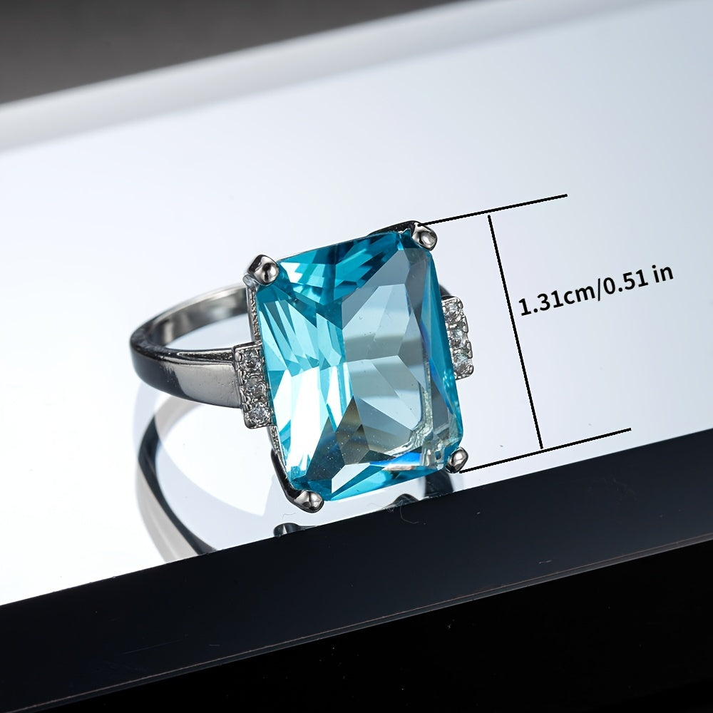 Men's Square Sea Zircon Ring