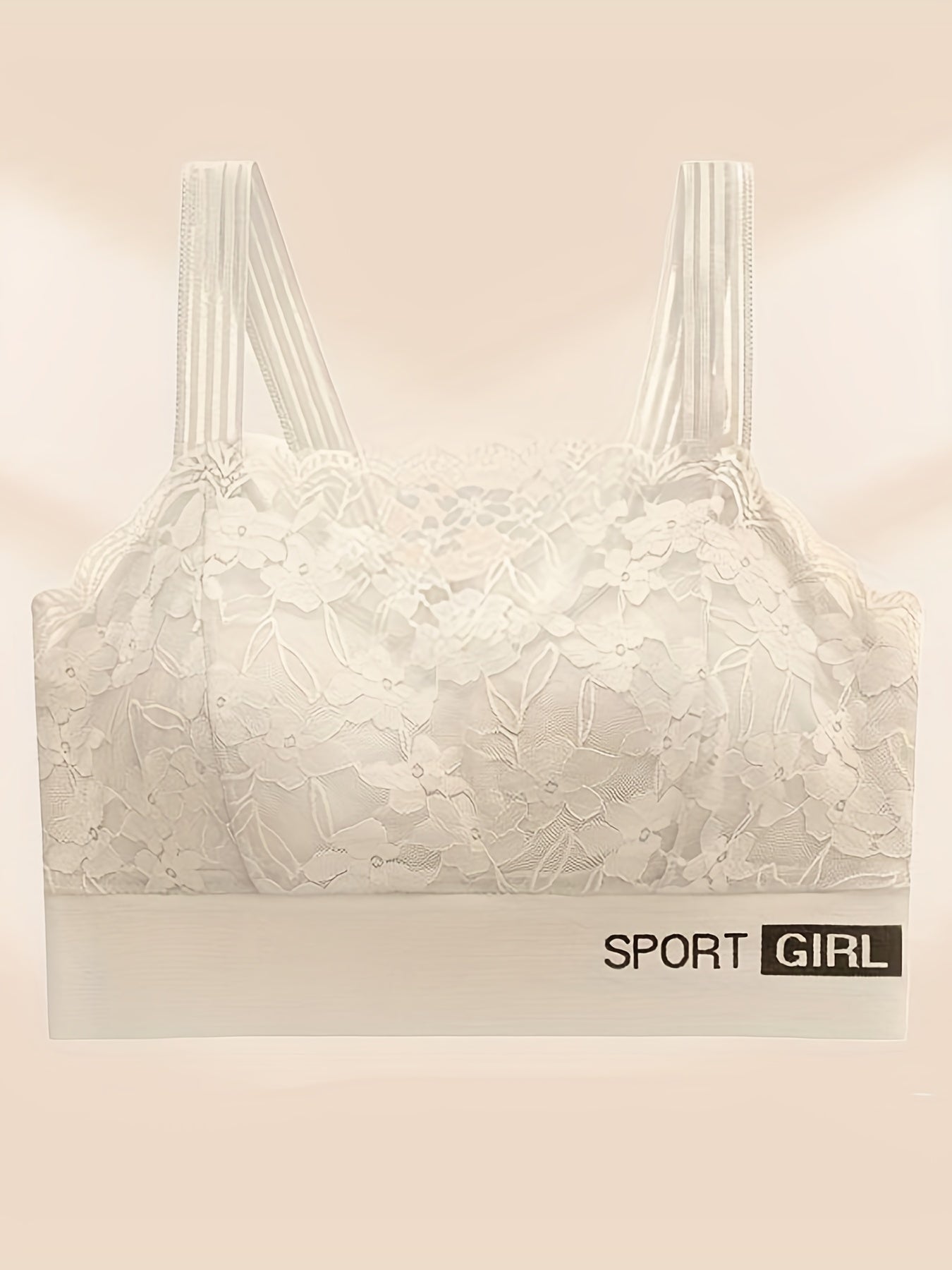 Scallop Trim Wireless Bra, Breathable Lace Lingerie