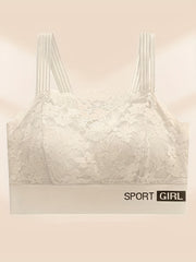 Scallop Trim Wireless Bra, Breathable Lace Lingerie