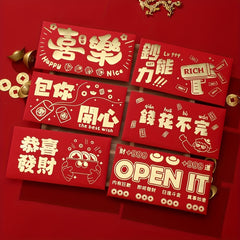 6pcs Cartoon Golden Red Envelopes Year Of The Dragon Lucky Money Bags