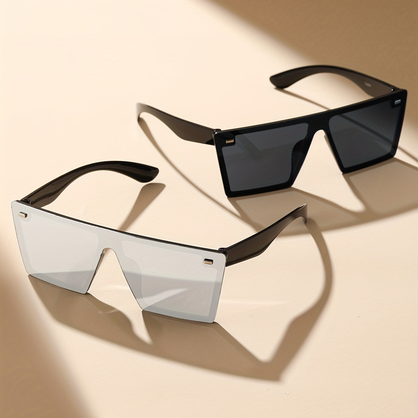 Y2K Flat Top Rimless Shield Sunglasses for Women Men