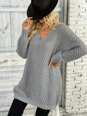 Solid Knit Sweater V Neck Long Sleeve Solid Sweater Women's Clothing