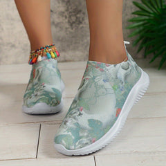 Women's Halloween Pattern Sneakers Low Top Slip On Knit Sock Shoes