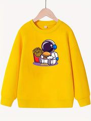 Astronaut & Chip Hamburger Pattern Sweatshirt For Girls