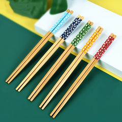 1pc Bamboo Chopsticks Floral Pattern Non-slip Kitchen Supplies