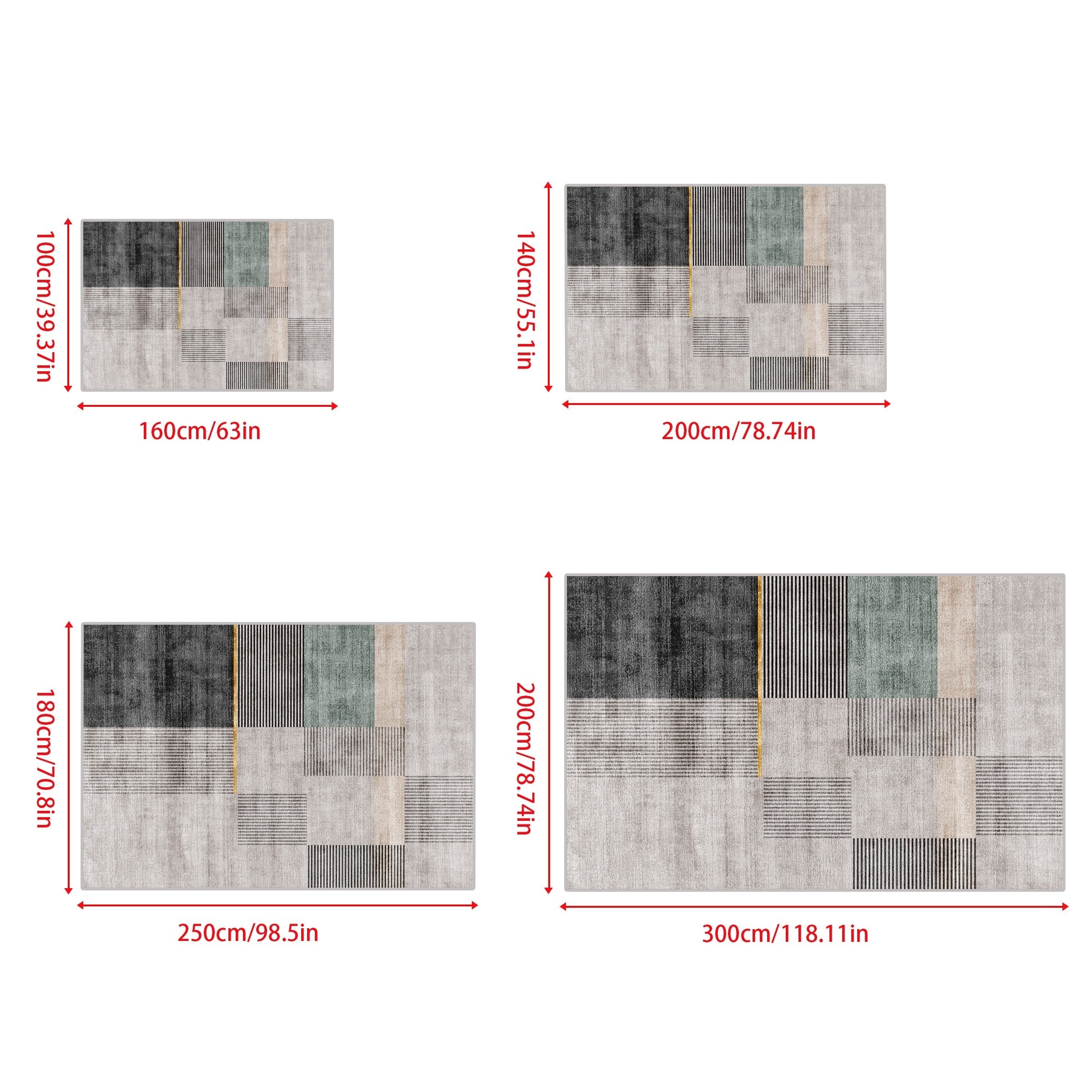 Modern Boho Area Rug Geometric Pattern Non Slip Washable Large Carpet