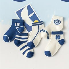 5pcs Boys Kids Cotton Breathable Striped Ankle Socks For Spring