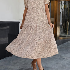 Leopard Print Puff Sleeve Smock Maxi Dress