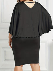 Sexy Dress Solid Layered Batwing Sleeve Bodycon Midi Dress