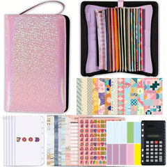 A5 Portable Zipper Bag Journal Book with Cash Savings Loose-leaf Clip