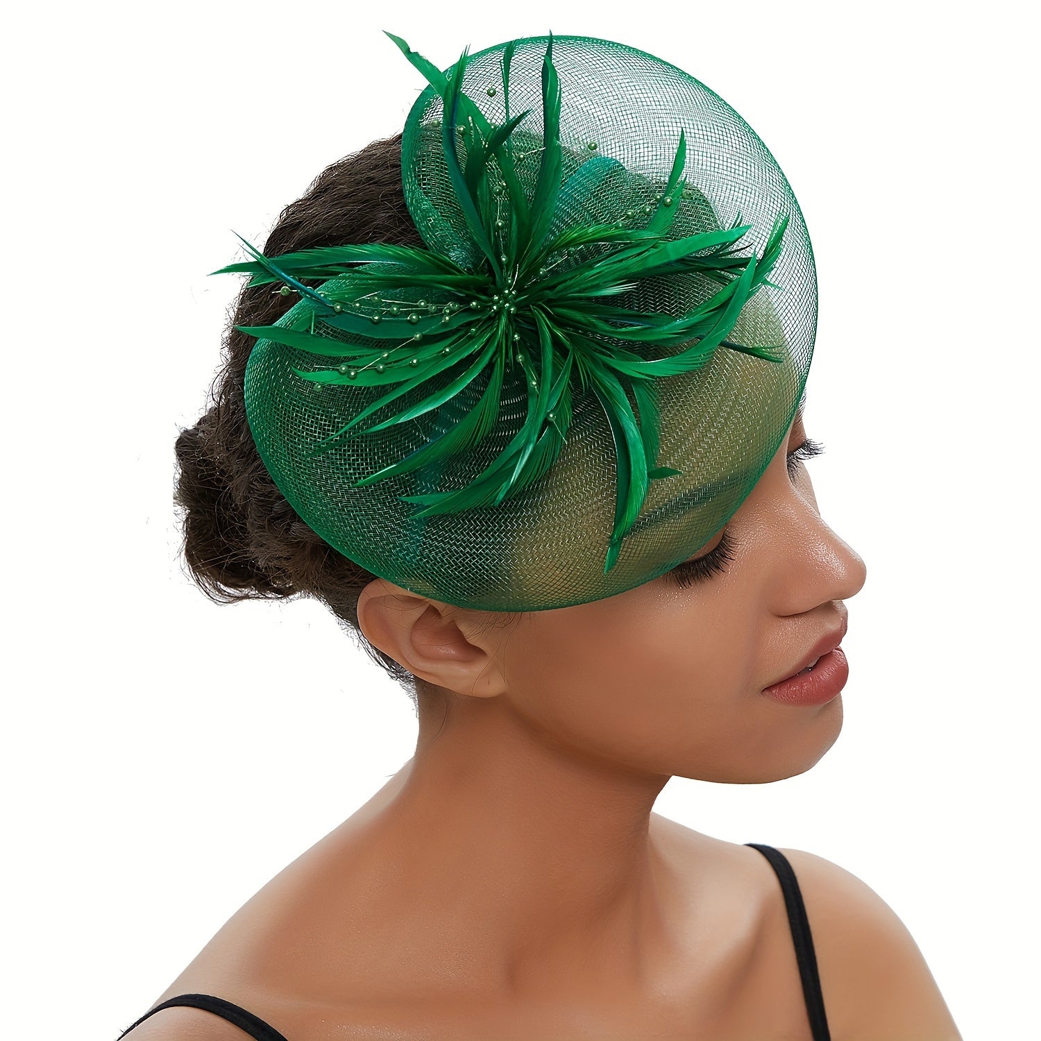 Green Mesh Flower Fascinator Headband 20s Hat Vintage Derby Church Hats