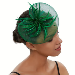 Green Mesh Flower Fascinator Headband 20s Hat Vintage Derby Church Hats