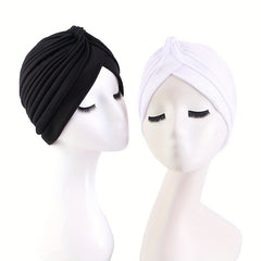 2pcs Knot Crinkle Turban Cap & Headwrap Elastic Head Scarf Bonnet