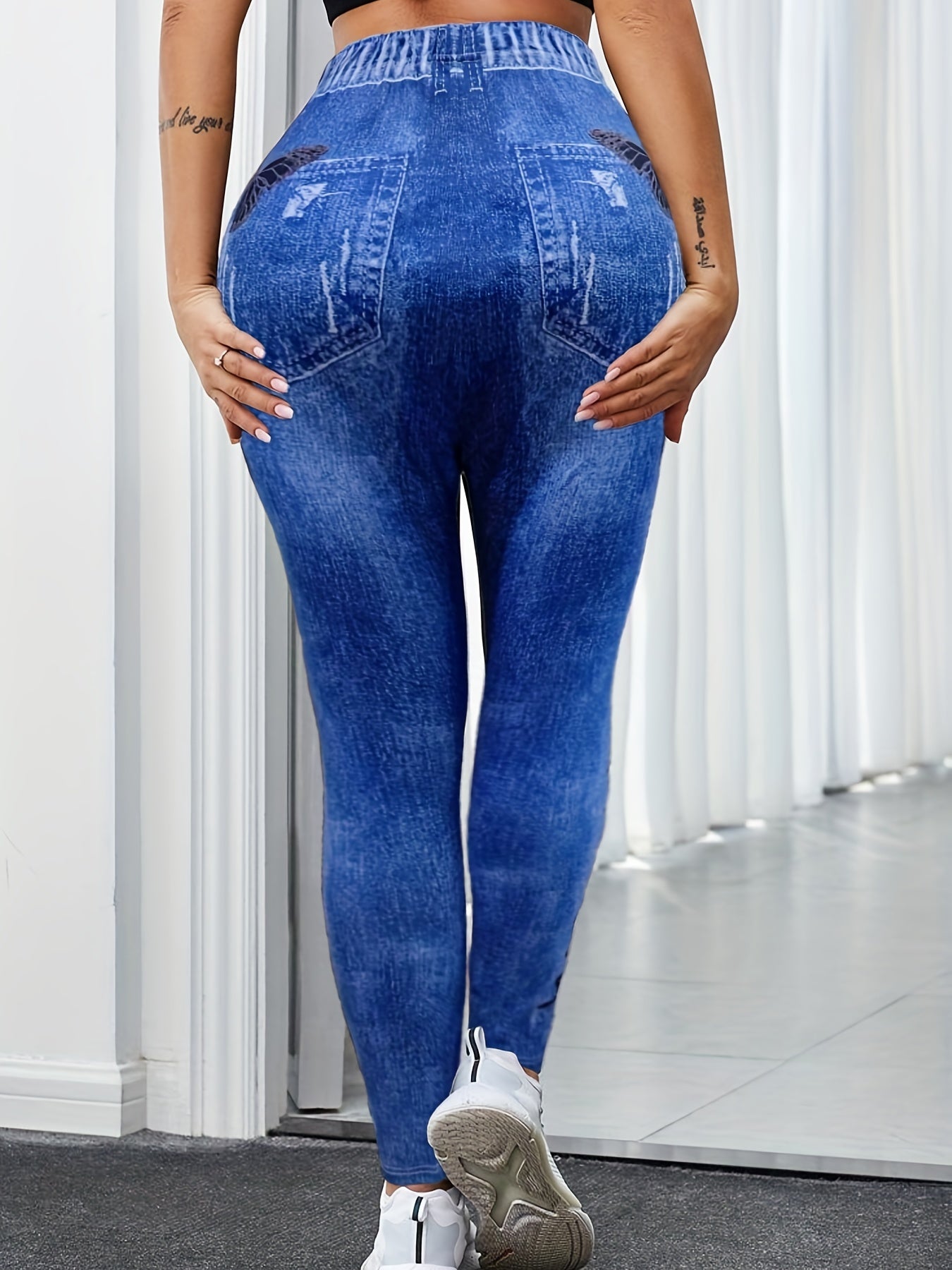 Butterfly Print Jeggings High Waist Slim Fit Long Length