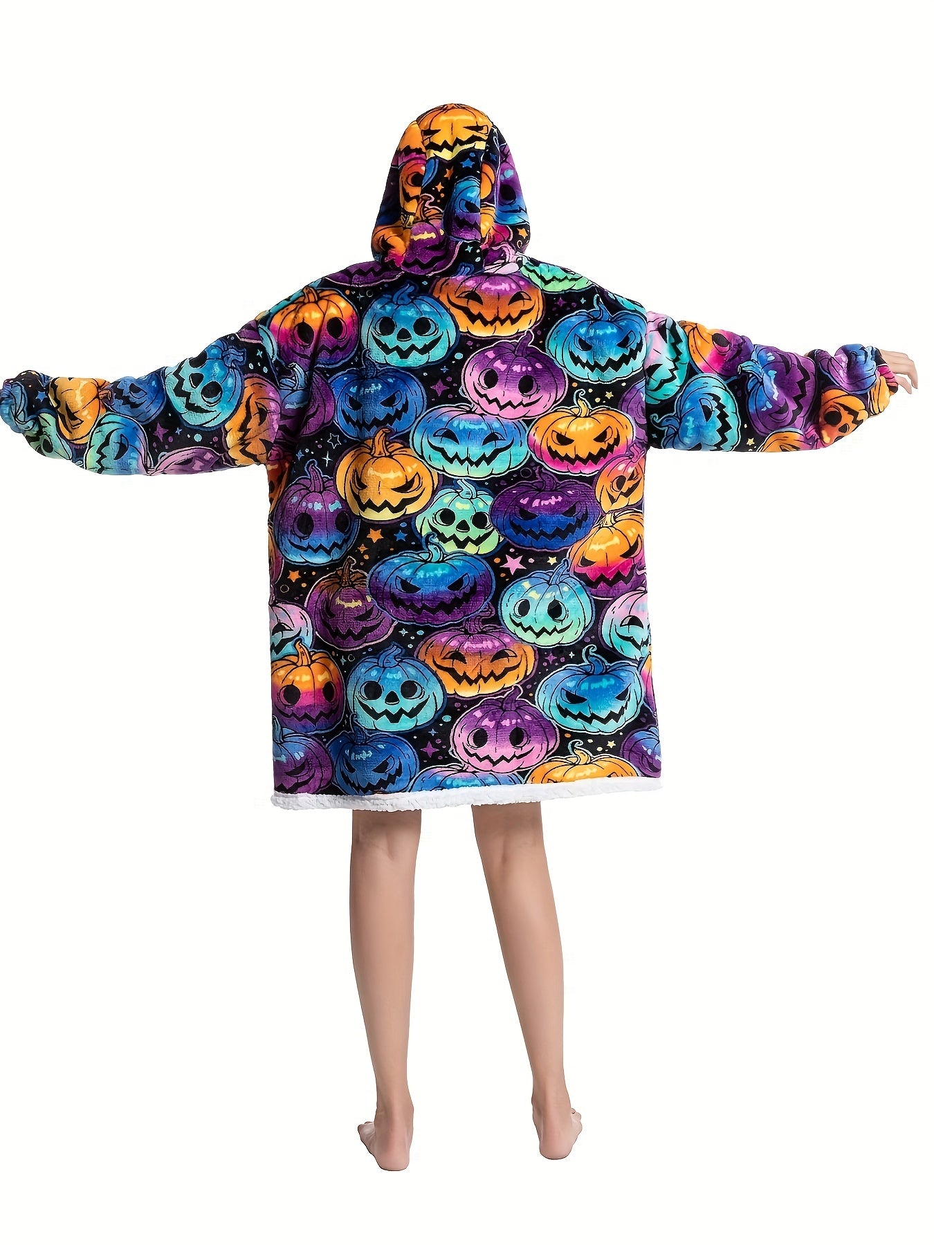Pumpkin Print Plush Hooded Wearable Blanket