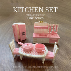 Pink Villa Doll Furniture Playhouse Set Mini Toys Ornaments Decorations