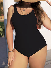 Solid Criss Cross Back One Piece Swimsuit Plus Size Women Beachwear