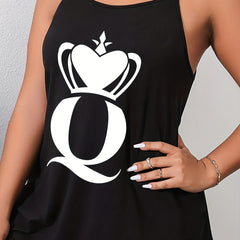 Women's Plus Letter Crown Print Stretch Sleeveless Cami Top