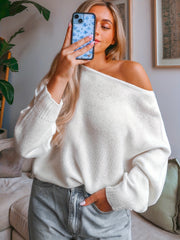 Casual Sweater Women Solid Long Sleeve One Shoulder Jumper