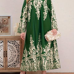 Casual Abaya Dress Women's Plus Floral Print Long Sleeve