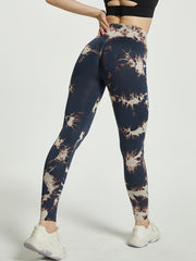 Navy Tie Dye Running Pants High Waisted Yoga Fitness Pants