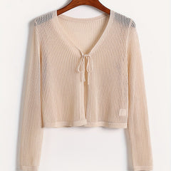 Long Sleeve Open Knit Cardigan Solid Casual Sweater