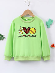 Girls Round Neck Sweatshirt Peace Love Softball Casual Comfort Fit