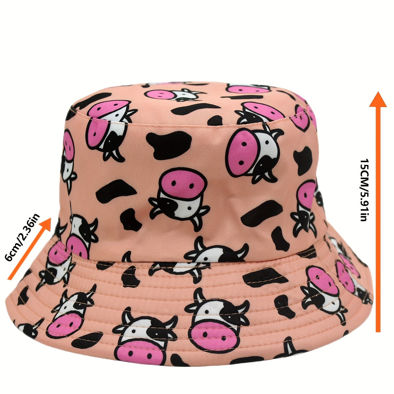 Versatile Sunshade Bucket Hat Cow Cartoon Print Unisex Daily Shopping