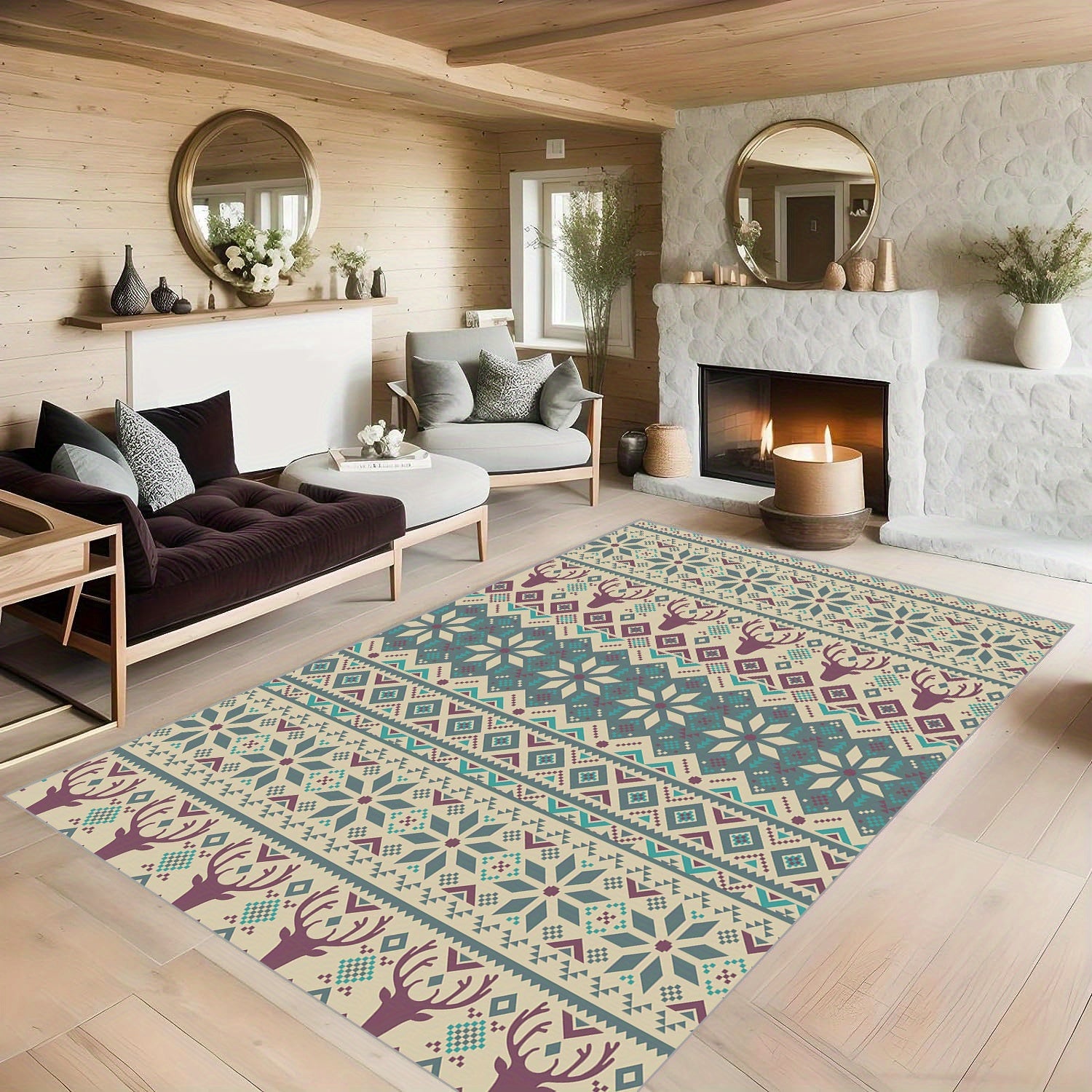 Fluffy Christmas Elk Carpet Floor Mat Soft Non Slip Area Rugs Living Room