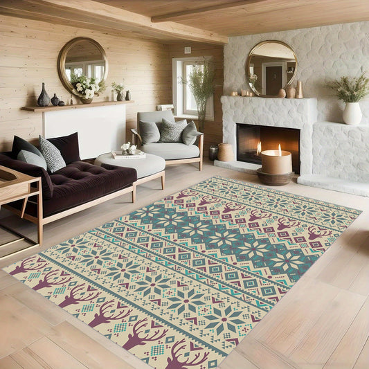 Fluffy Christmas Elk Carpet Floor Mat Soft Non Slip Area Rugs Living Room