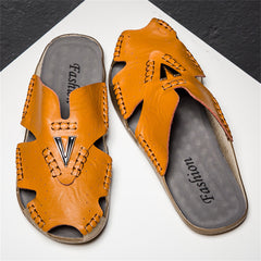 SENBURNY Men's Closed toe Leather Slides Slippers Sandals