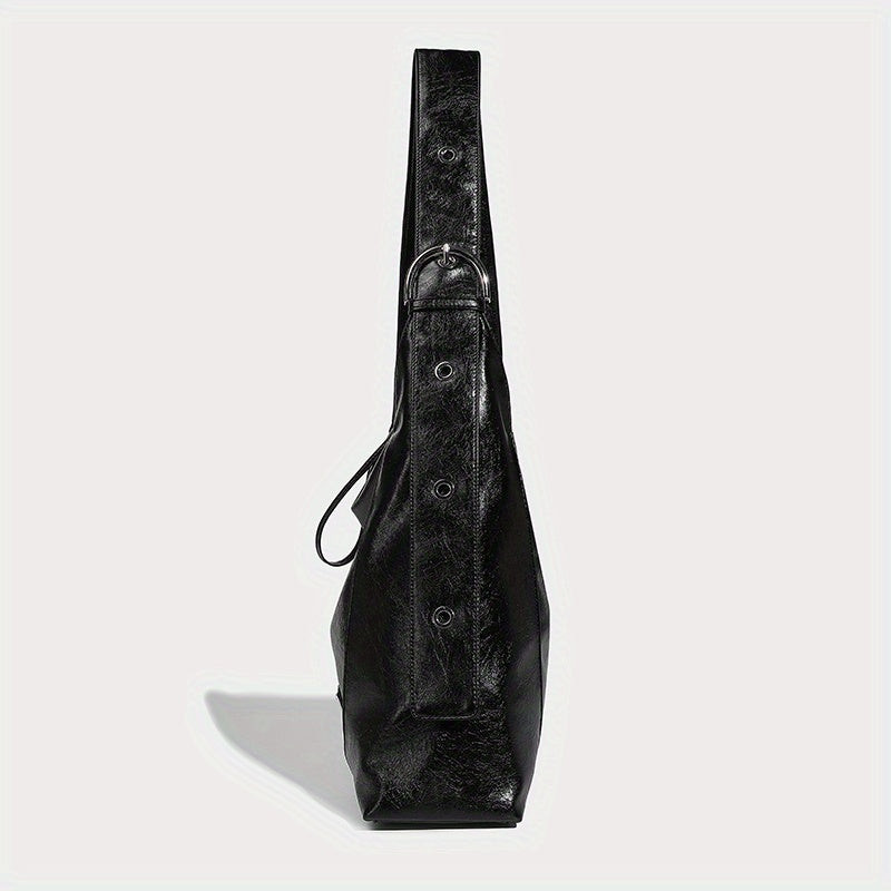 Vintage Style Shoulder Bag for Women with Metal Tag Embellishment
