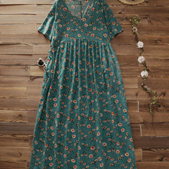 Women's Floral Print Short Sleeve V Neck Dress