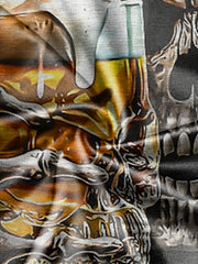 Skull Drinking Beer 3d Print Men's Long Sleeve T-shirt for Autumn