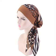 Print Lace Up Bonnet Cap Long Hair Satin Silky Night Cap