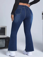 Button Fly High Rise Flared Leg Jeans