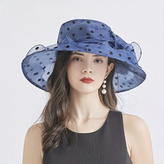 Organza Beach Sun Hats Wide Brim Polka Dot Mesh Bucket Hat