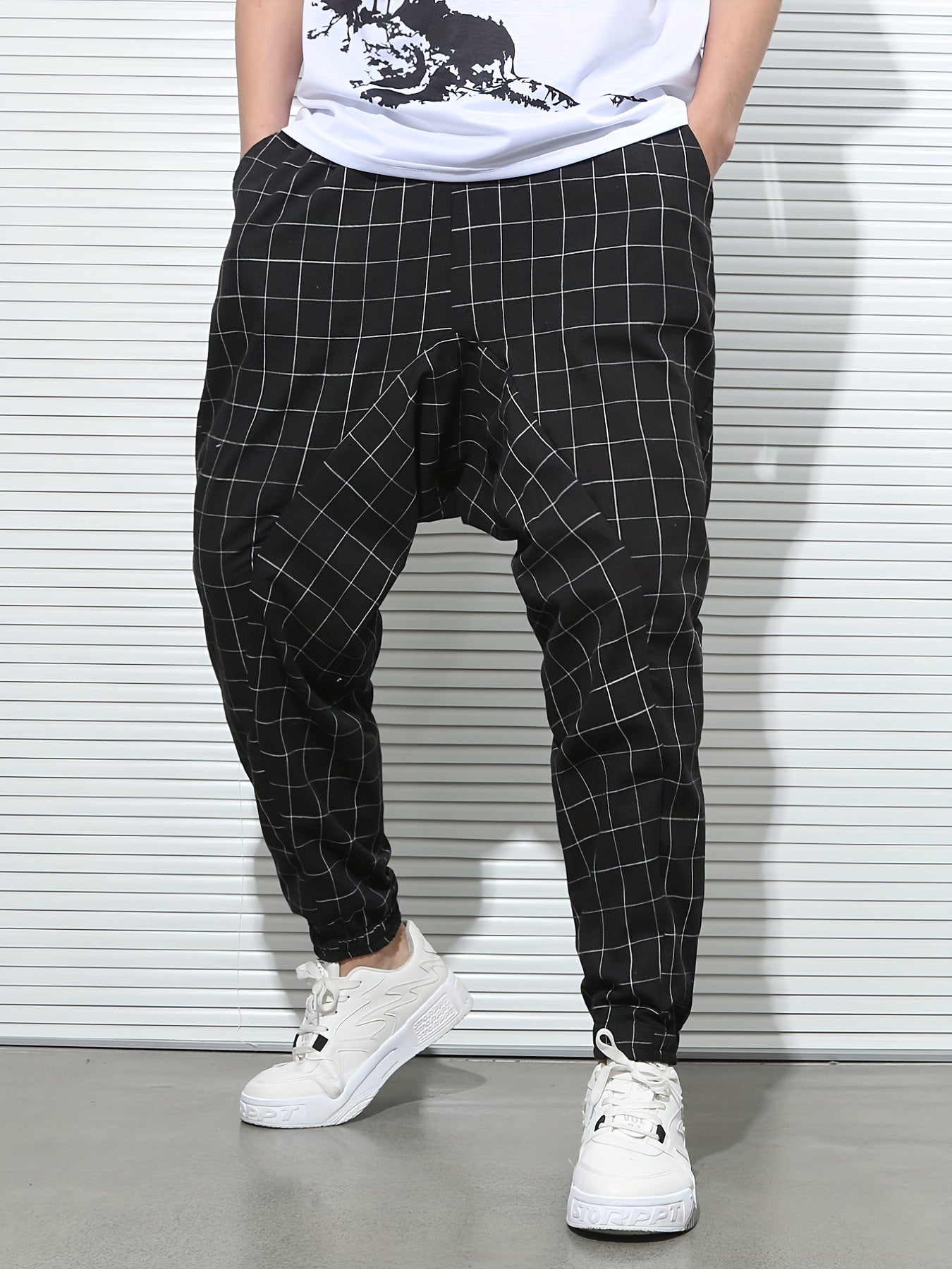 Men's Plaid Drawstring Sweatpants Casual Hip Pop Jogger Pants