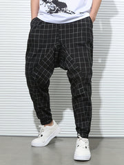 Men's Plaid Drawstring Sweatpants Casual Hip Pop Jogger Pants