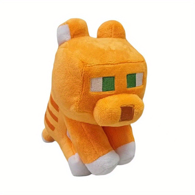 Standing Orange Cat Plush Toy Soft Stuffed Animal with Green Eyes
