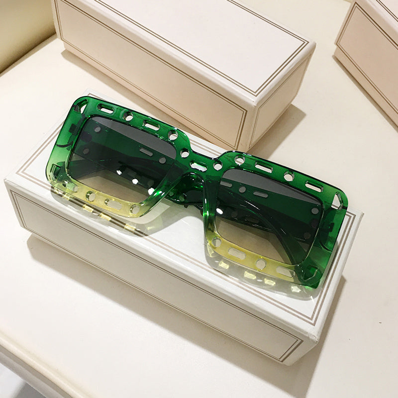 Oversized Rectangular Sunglasses Hollow Frame Y2K Shades