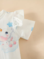 Baby Girls Elephant Print Short Sleeve Romper Jumpsuit
