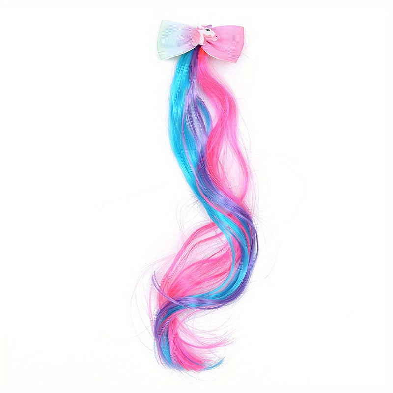Girls Colorful Wig Hair Bow Clips Unicorn Party Dress Up