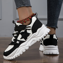 Women's Star Pattern Platform Sneakers Lace Up Outdoor Shoes