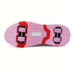 Girl's Roller Shoes With Rotating Buckle - Wheel Skate Sneakers