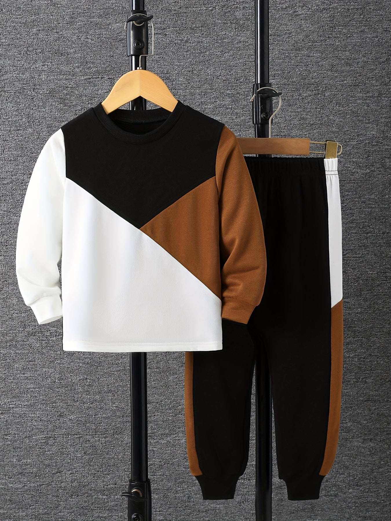 Boy's 2pcs Clash Sweatshirt & Sweatpants Set for Spring Fall