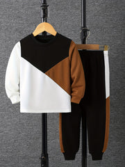 Boy's 2pcs Clash Sweatshirt & Sweatpants Set for Spring Fall
