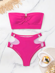Ring Linked Bandeau Bikini Set Solid Two Piece Swimsuit